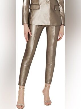 Milly Rue faux leather pants Metallic Silver Taupe gold size 28